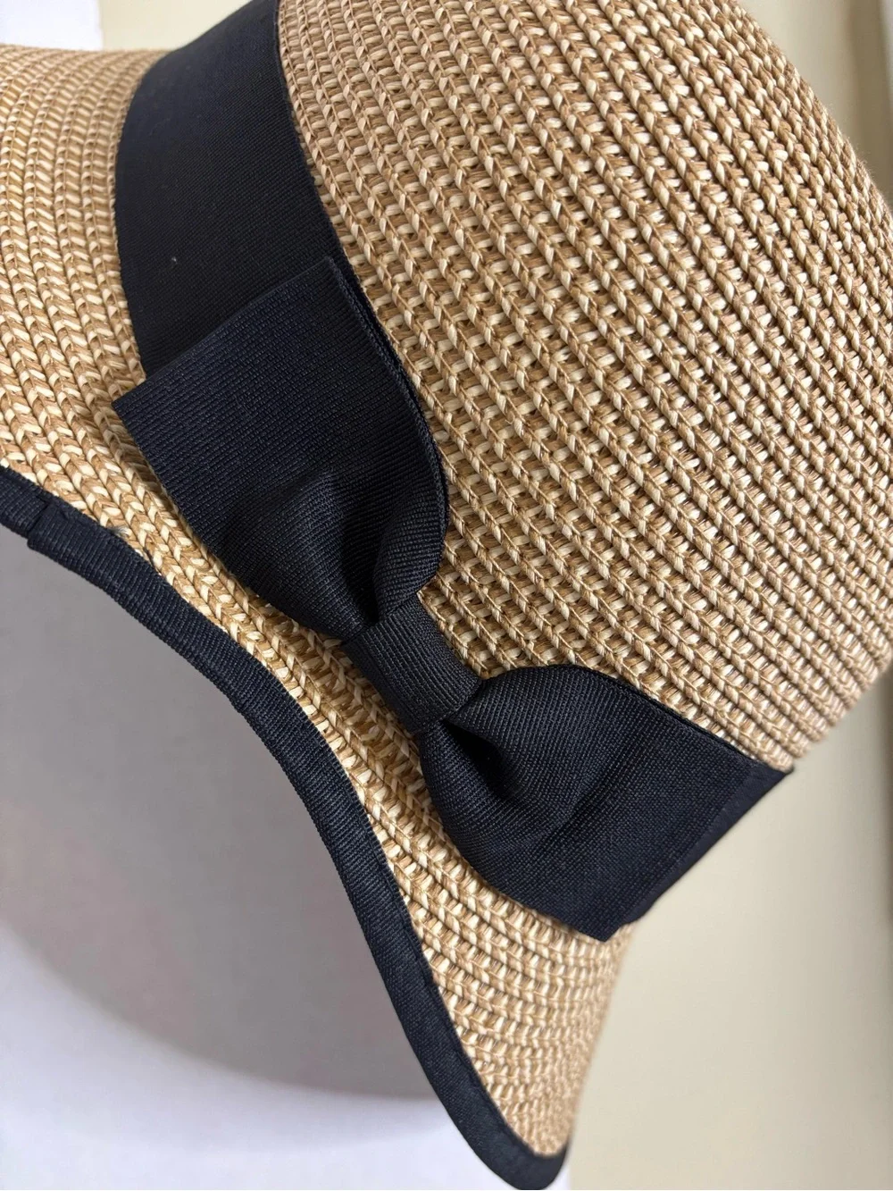 Magid Tan Straw Cloche Hat with Black Band